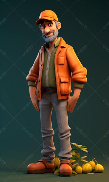 Personagem 3d de desenho animado de fazendeiro