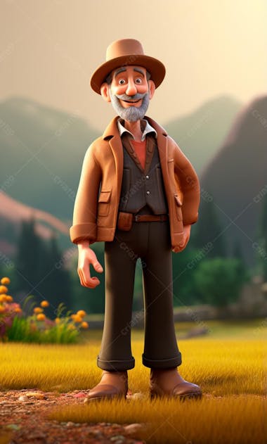 Personagem 3d de desenho animado de fazendeiro