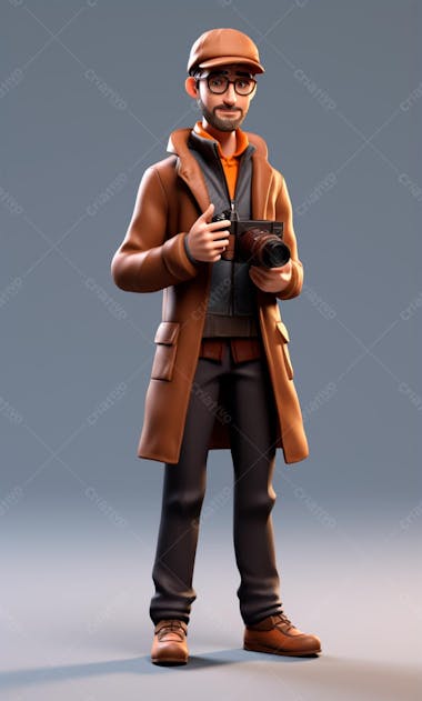 Personagem de desenho animado 3d de um fotógrafo profissional