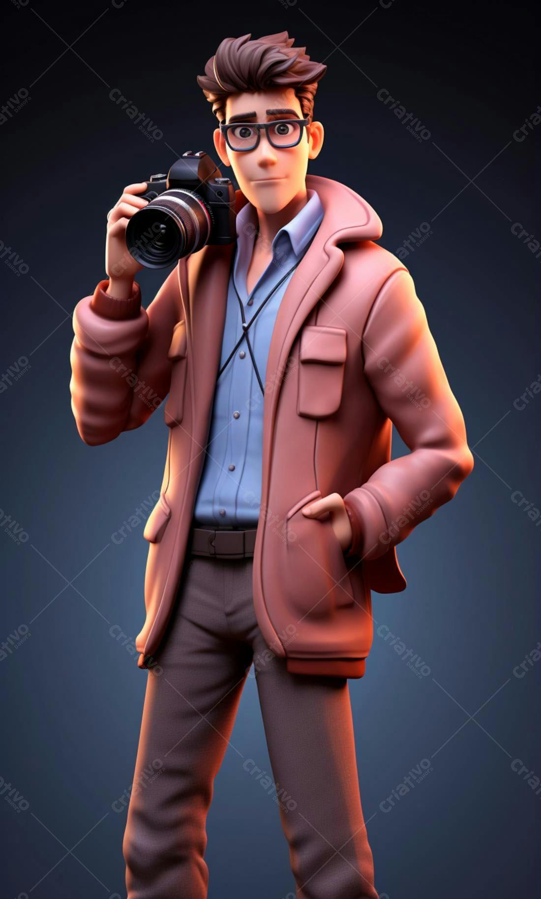 Fotógrafo com câmera estilo cartoon