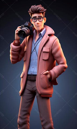 Personagem de desenho animado 3d de um fotógrafo profissional