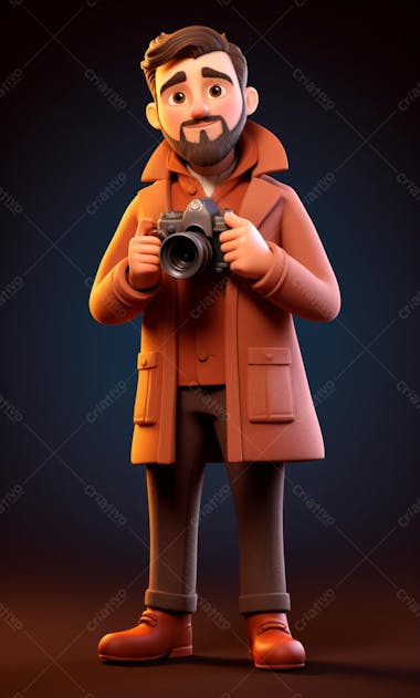 Personagem de desenho animado 3d de um fotógrafo profissional