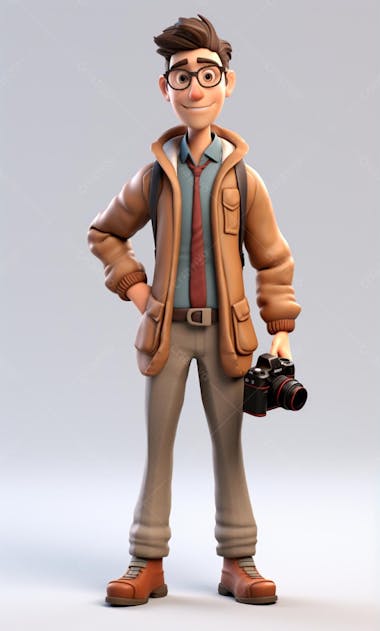 Personagem de desenho animado 3d de um fotógrafo profissional