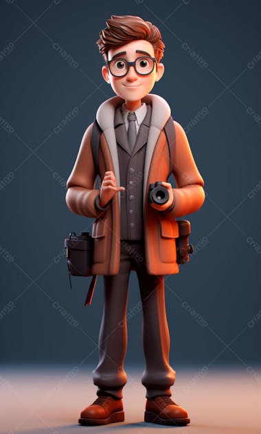 Personagem de desenho animado 3d de um fotógrafo profissional