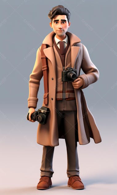 Personagem de desenho animado 3d de um fotógrafo profissional