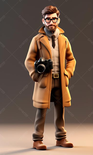 Personagem de desenho animado 3d de um fotógrafo profissional