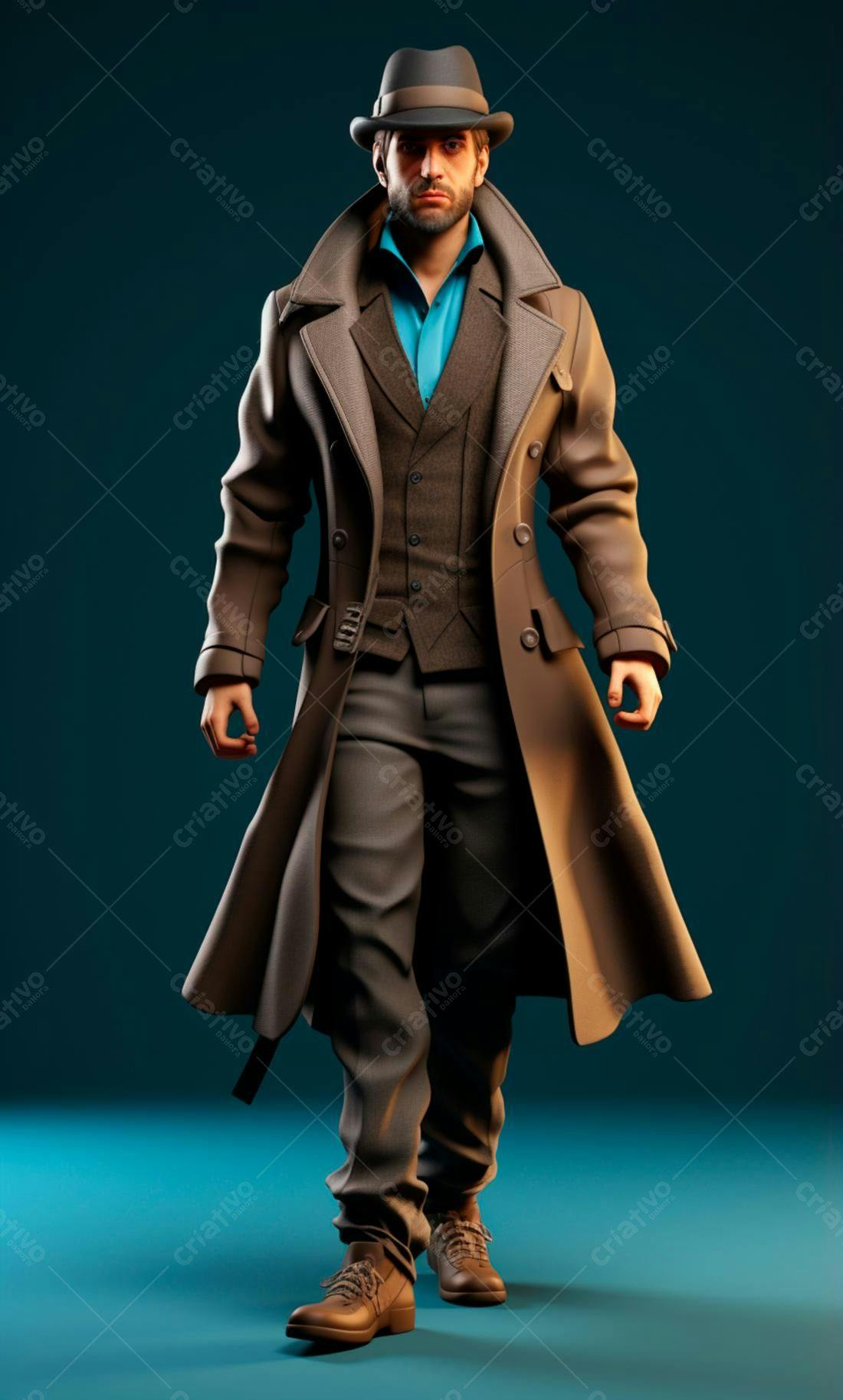 Homem estilo detetive em fundo azul