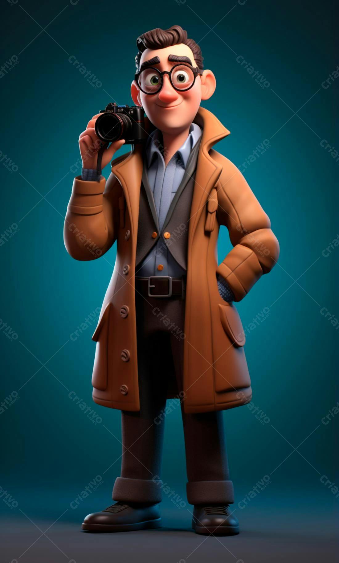 Fotógrafo Cartoon com Câmera Retrô