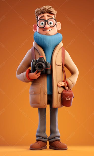 Personagem de desenho animado 3d de um fotógrafo profissional