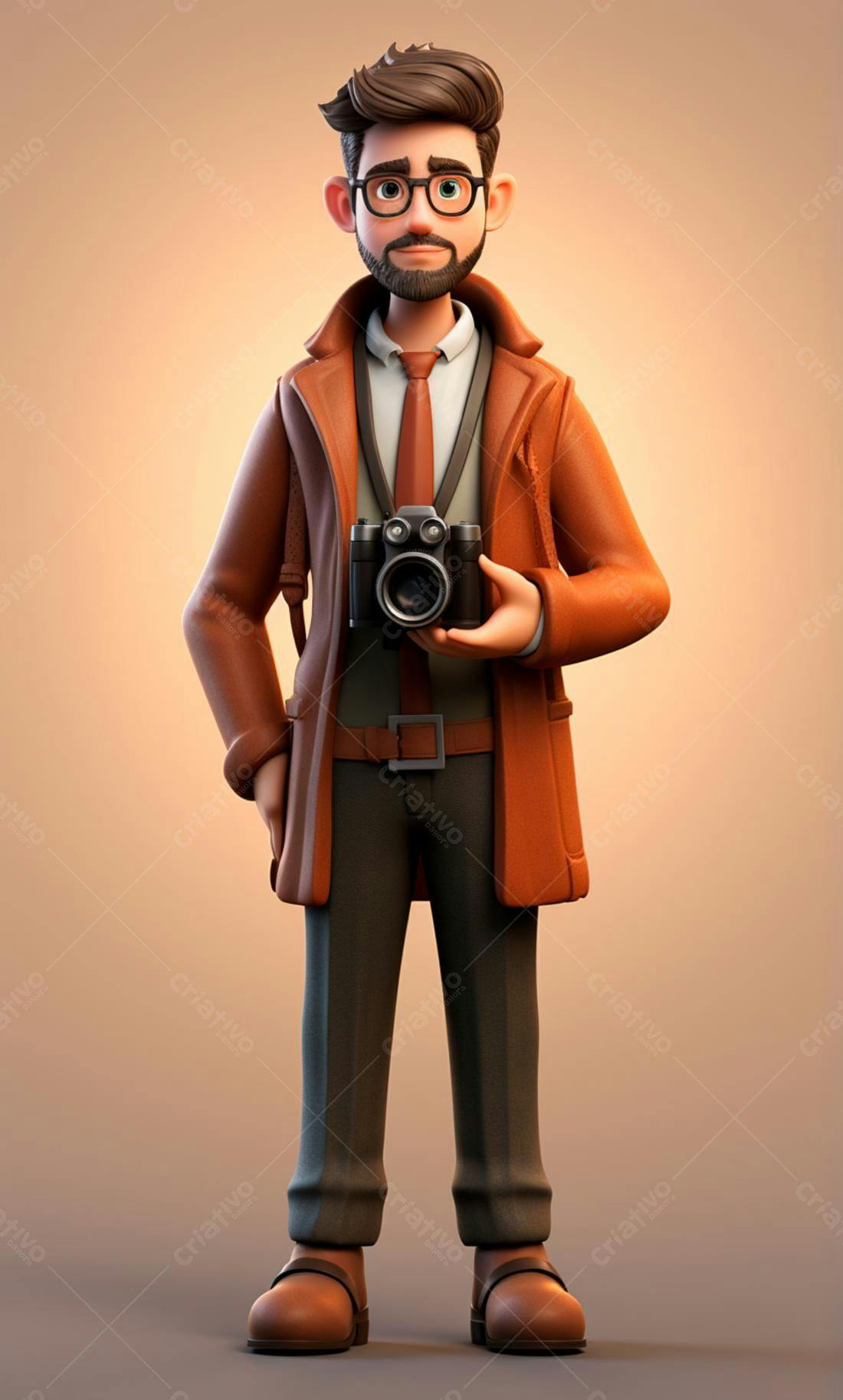 Fotógrafo estilo Cartoon com câmera retrô