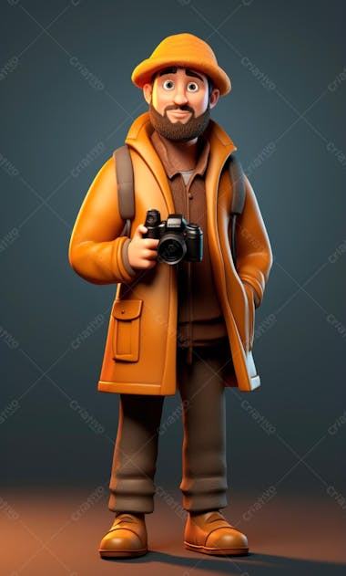 Personagem de desenho animado 3d de um fotógrafo profissional