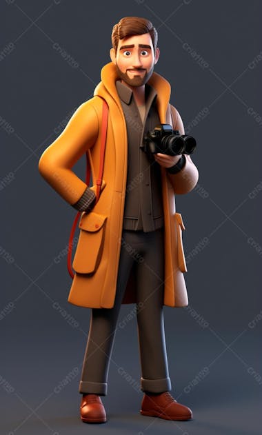 Personagem de desenho animado 3d de um fotógrafo profissional