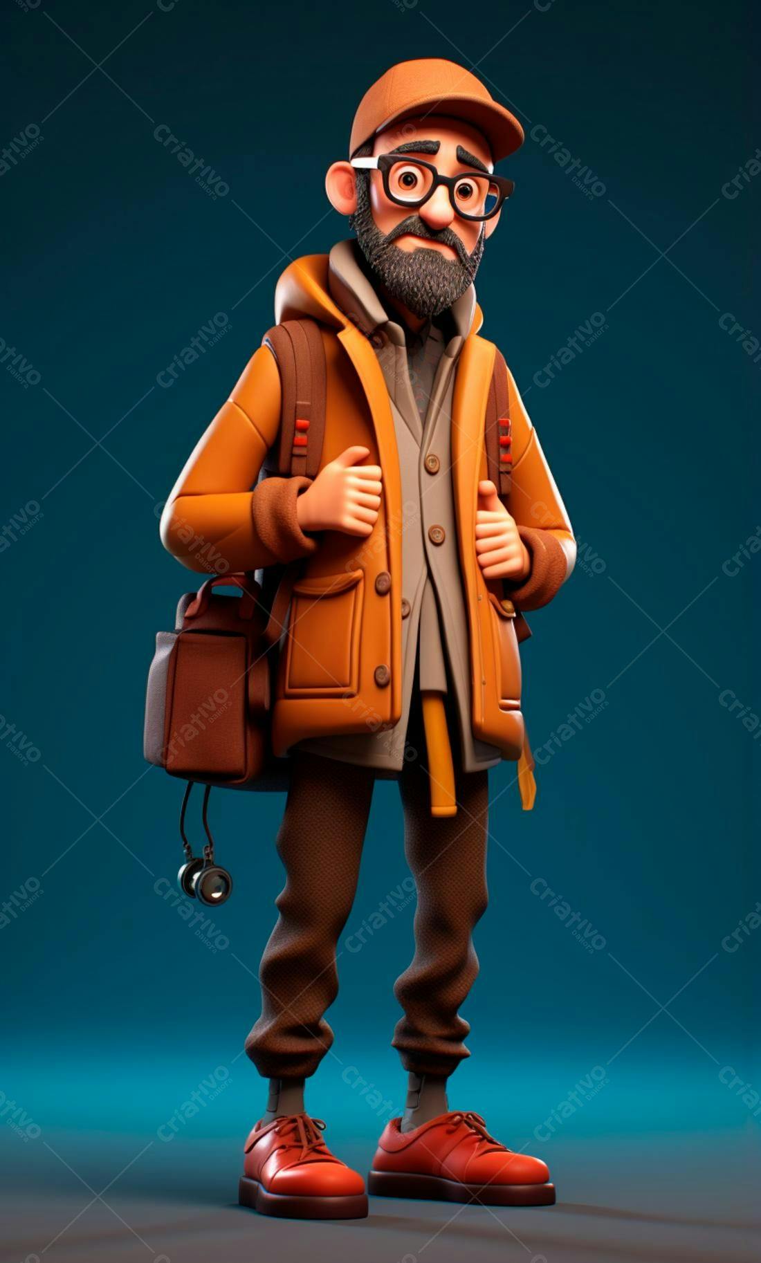 Homem com barba usando jaqueta marrom e mochila