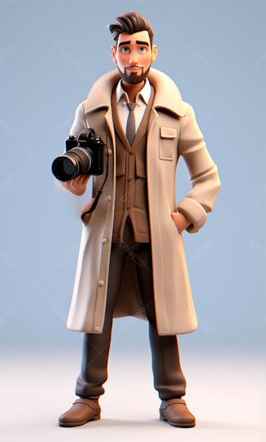 Personagem de desenho animado 3d de um fotógrafo profissional