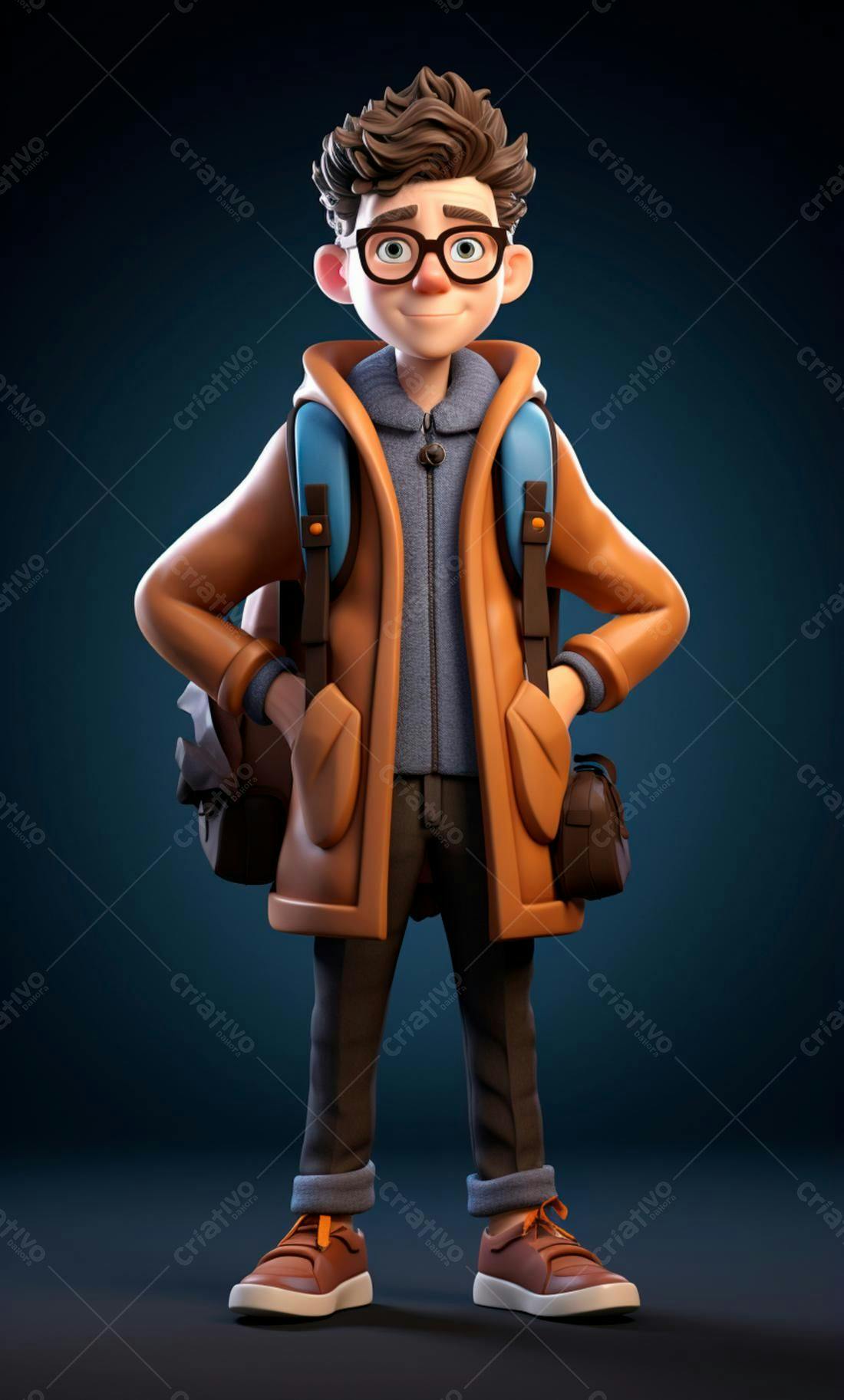 Menino estiloso com mochila marrom