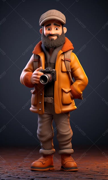 Personagem de desenho animado 3d de um fotógrafo profissional