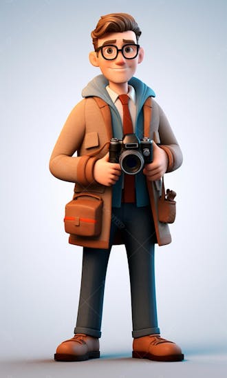 Personagem de desenho animado 3d de um fotógrafo profissional