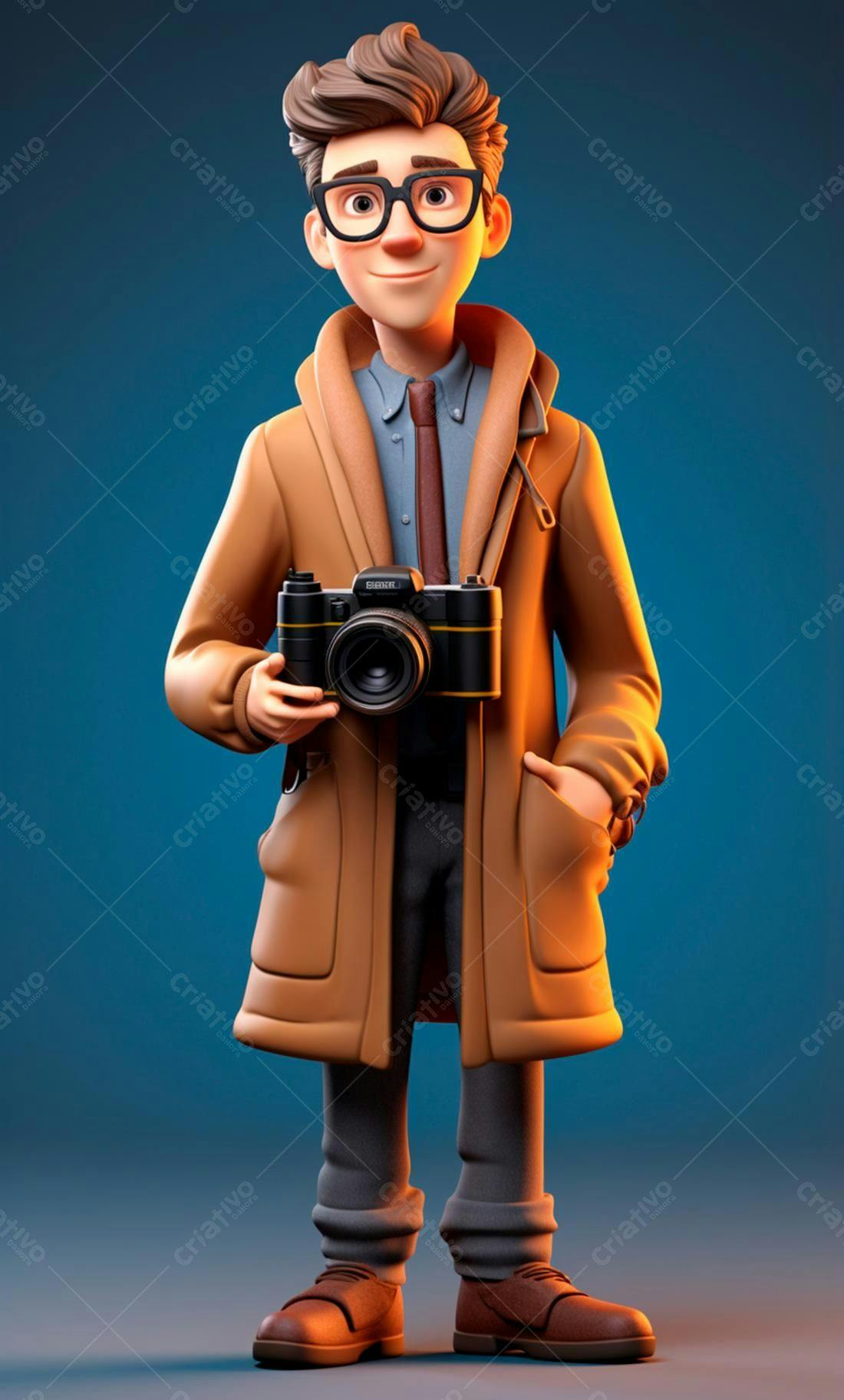 Fotógrafo Cartoon com Câmera Retrô