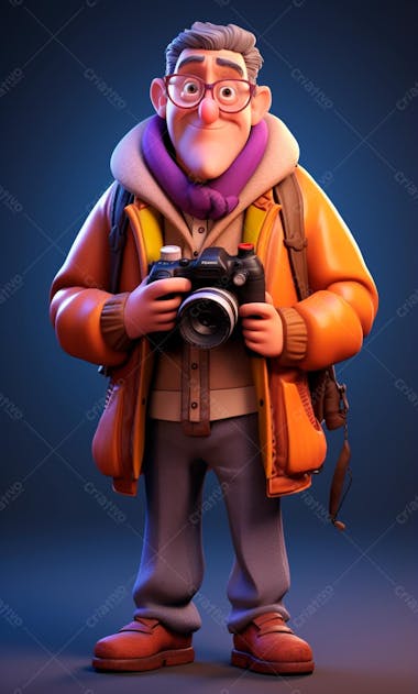 Personagem de desenho animado 3d de um fotógrafo profissional