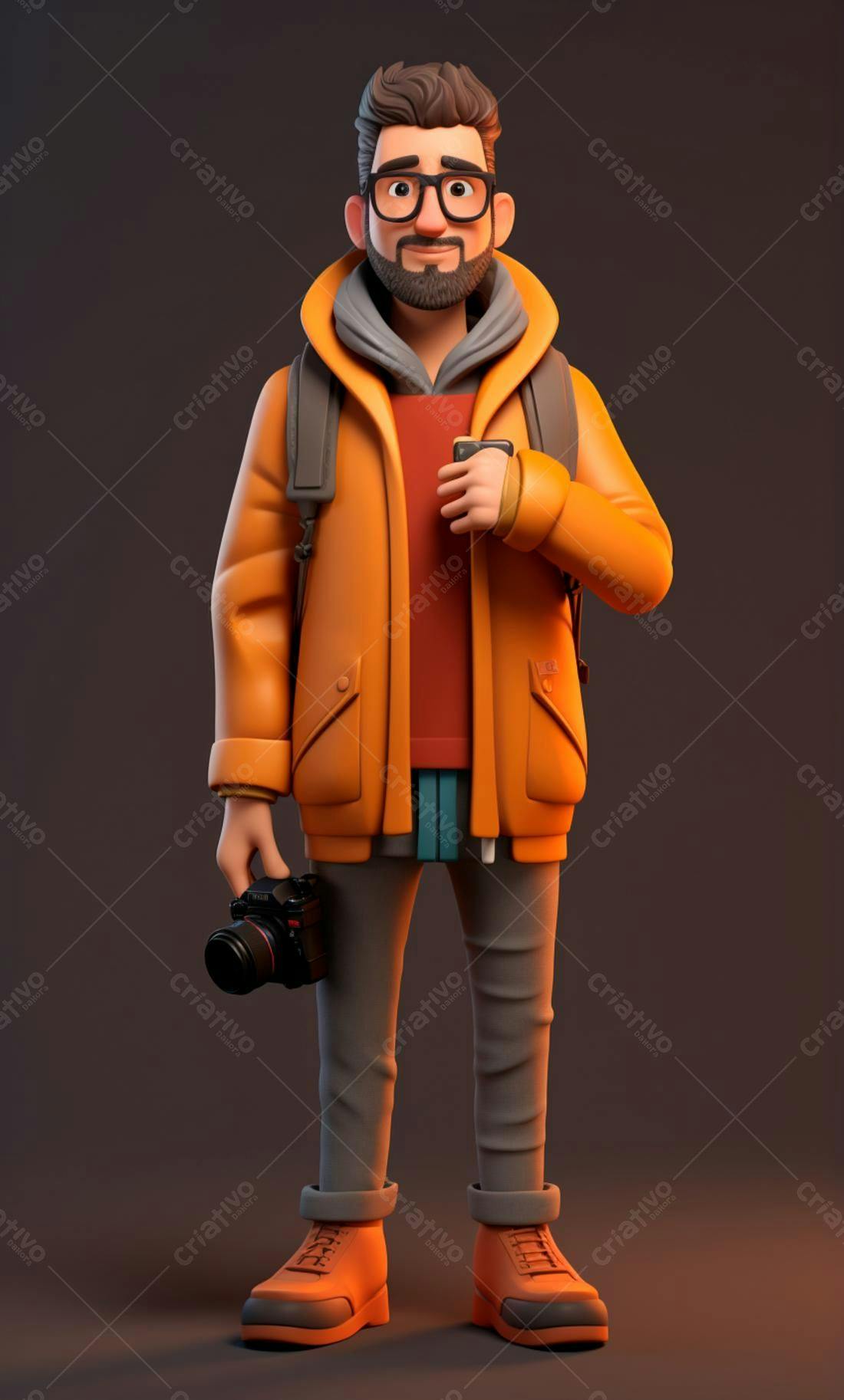 Fotógrafo 3D com câmera e celular