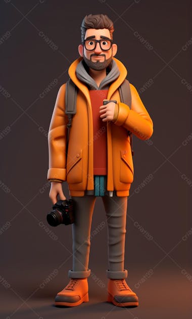 Personagem de desenho animado 3d de um fotógrafo profissional