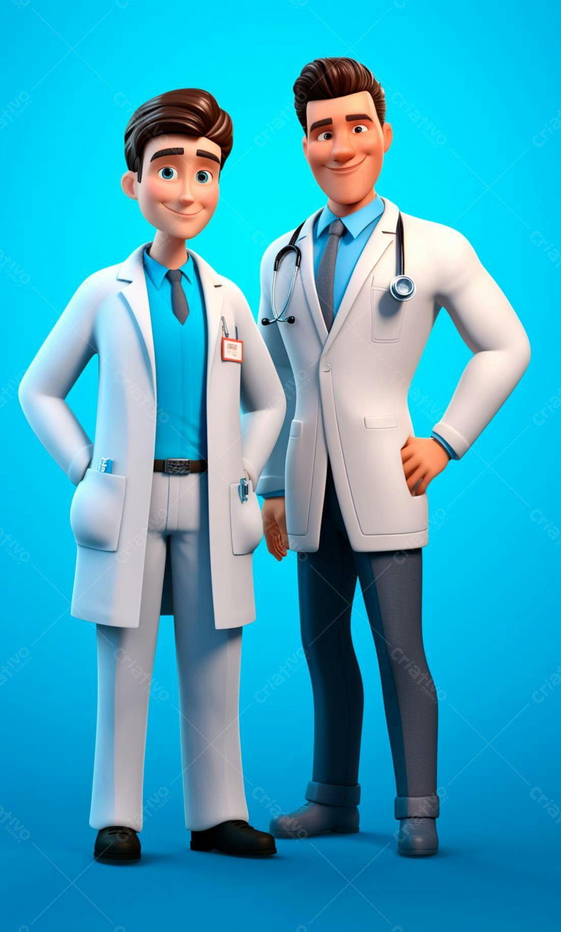 Dois Médicos Desenho Animado Sorrindo
