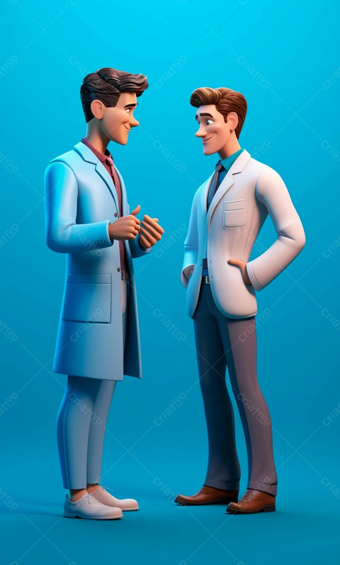 Dois médicos conversando fundo azul