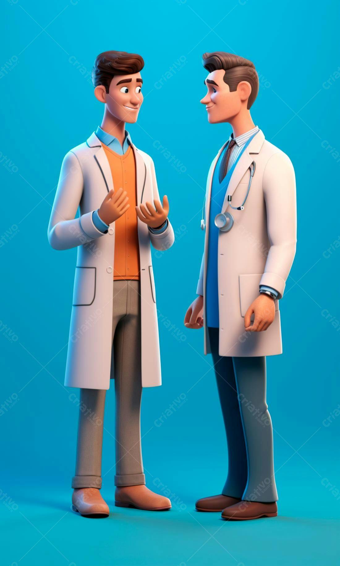 Dois médicos conversando fundo azul