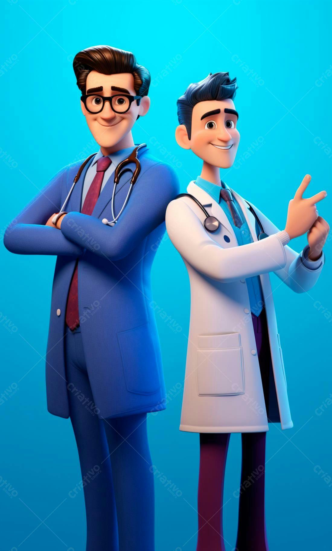 Dois médicos animados em fundo azul