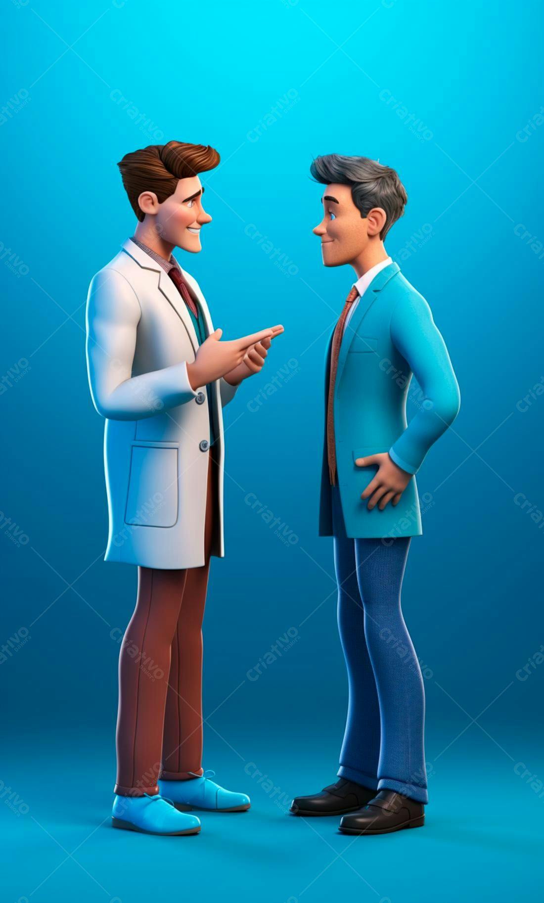 Médico e paciente conversando fundo azul