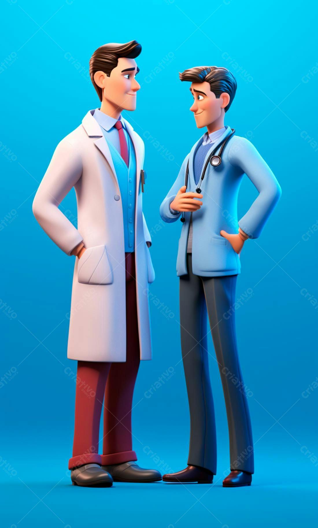 Dois médicos conversando fundo azul