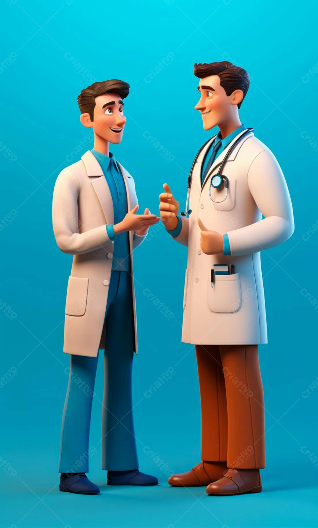 Dois médicos conversando fundo azul