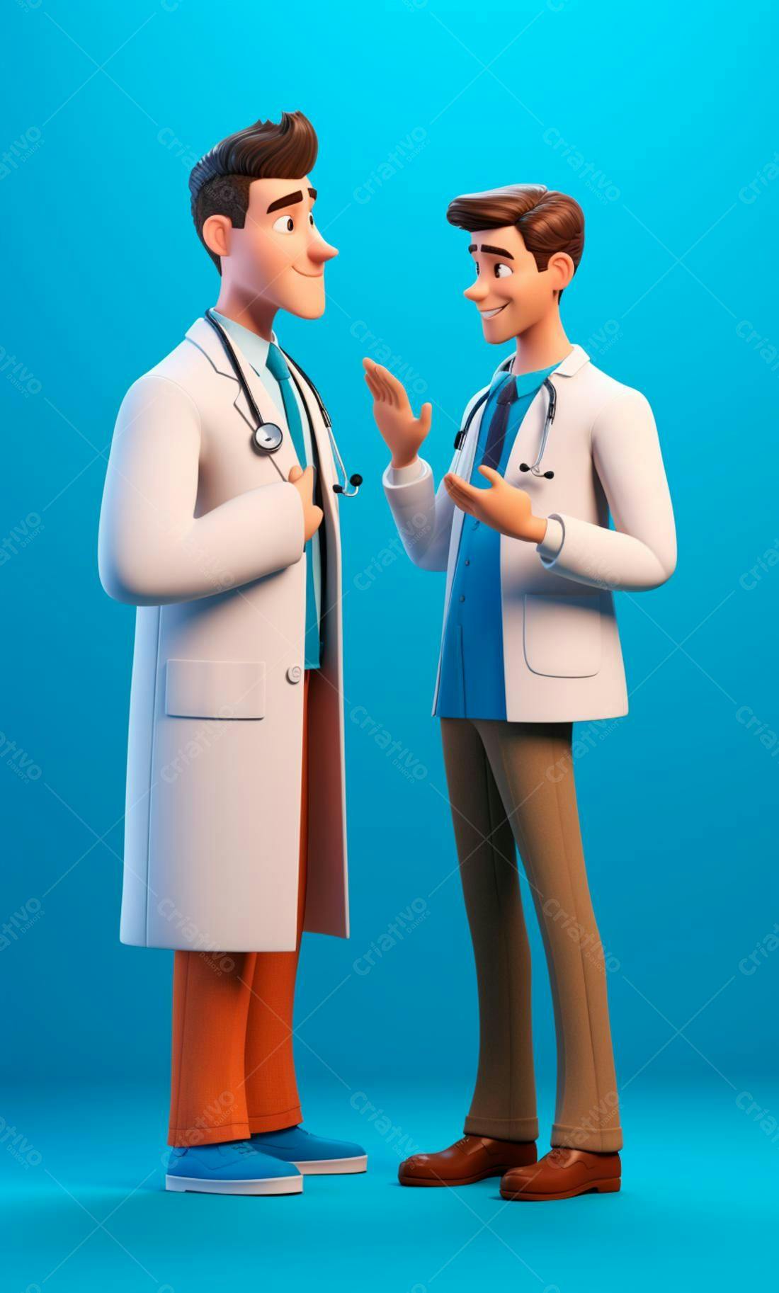 Dois médicos conversando fundo azul