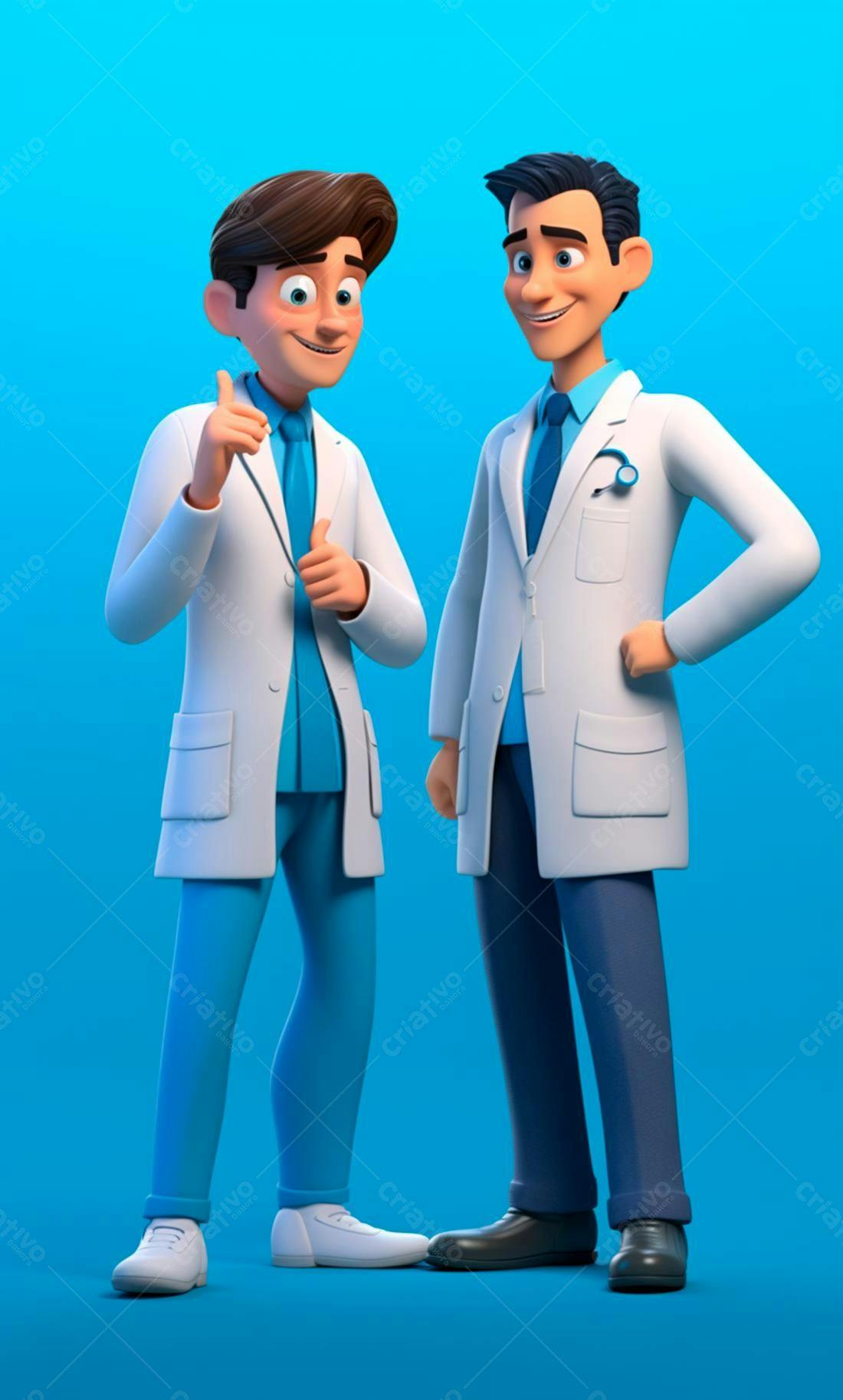 Dois médicos animados em fundo azul