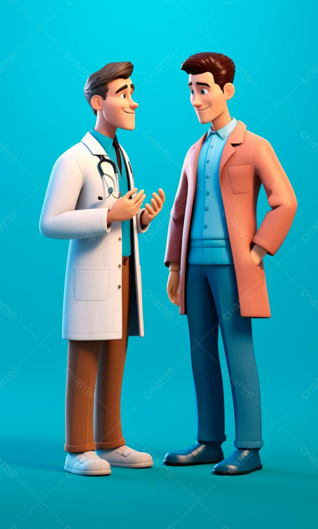 Médico e paciente conversando ilustração 3D