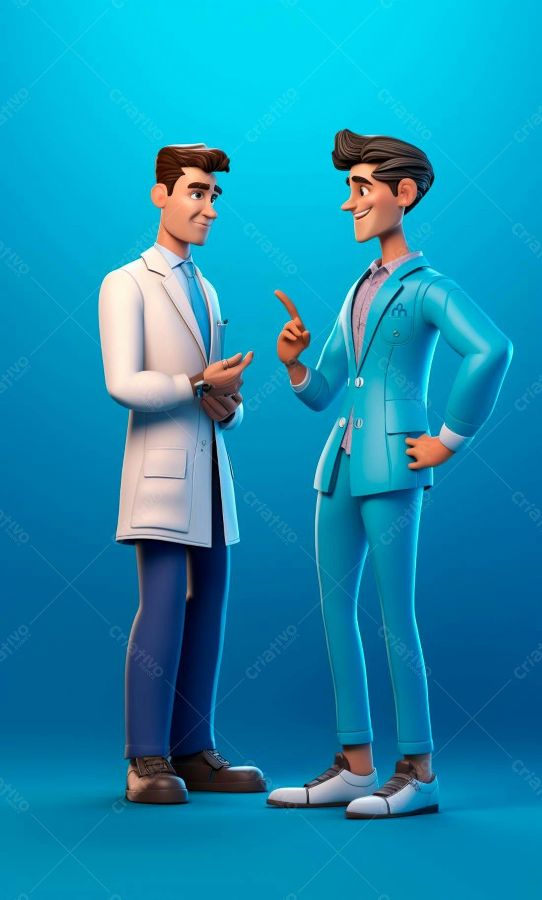 Médico e paciente conversando fundo azul