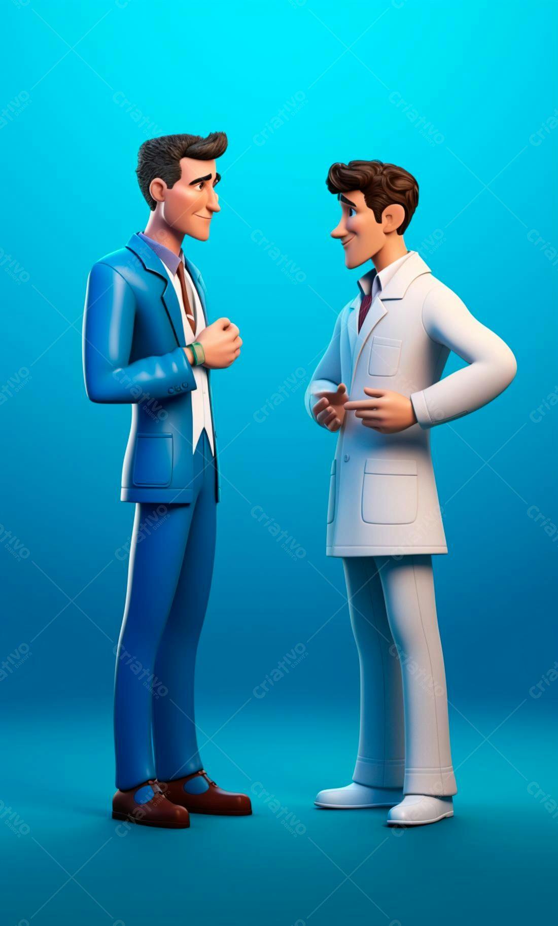 Homem de negócios e médico conversando fundo azul