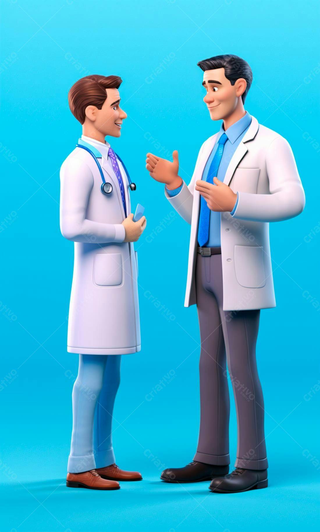 Dois médicos conversando fundo azul