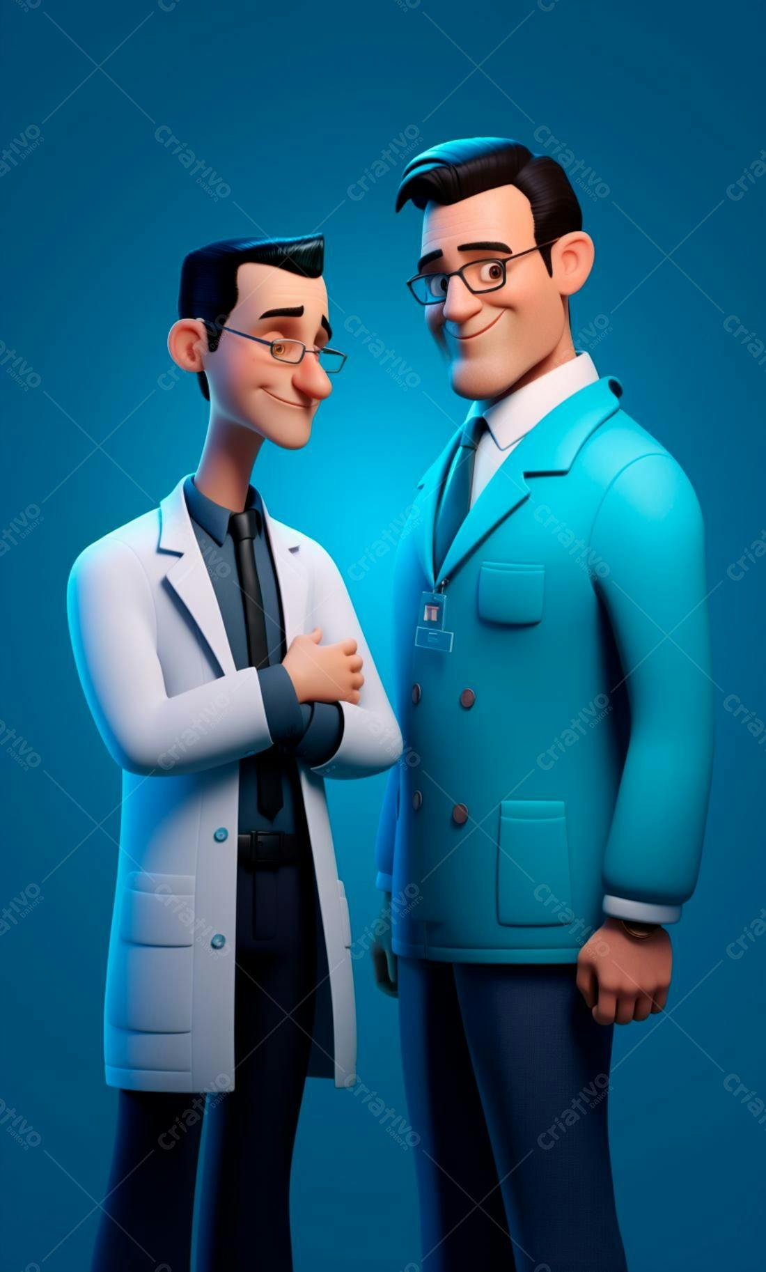 Dois médicos animados fundo azul