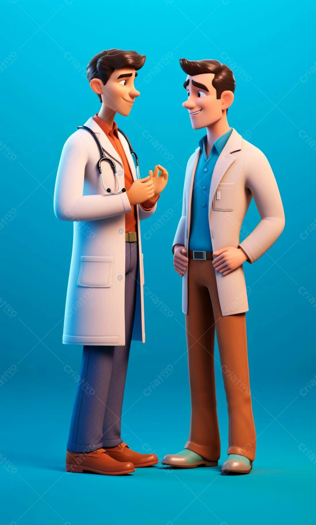 Dois médicos conversando fundo azul