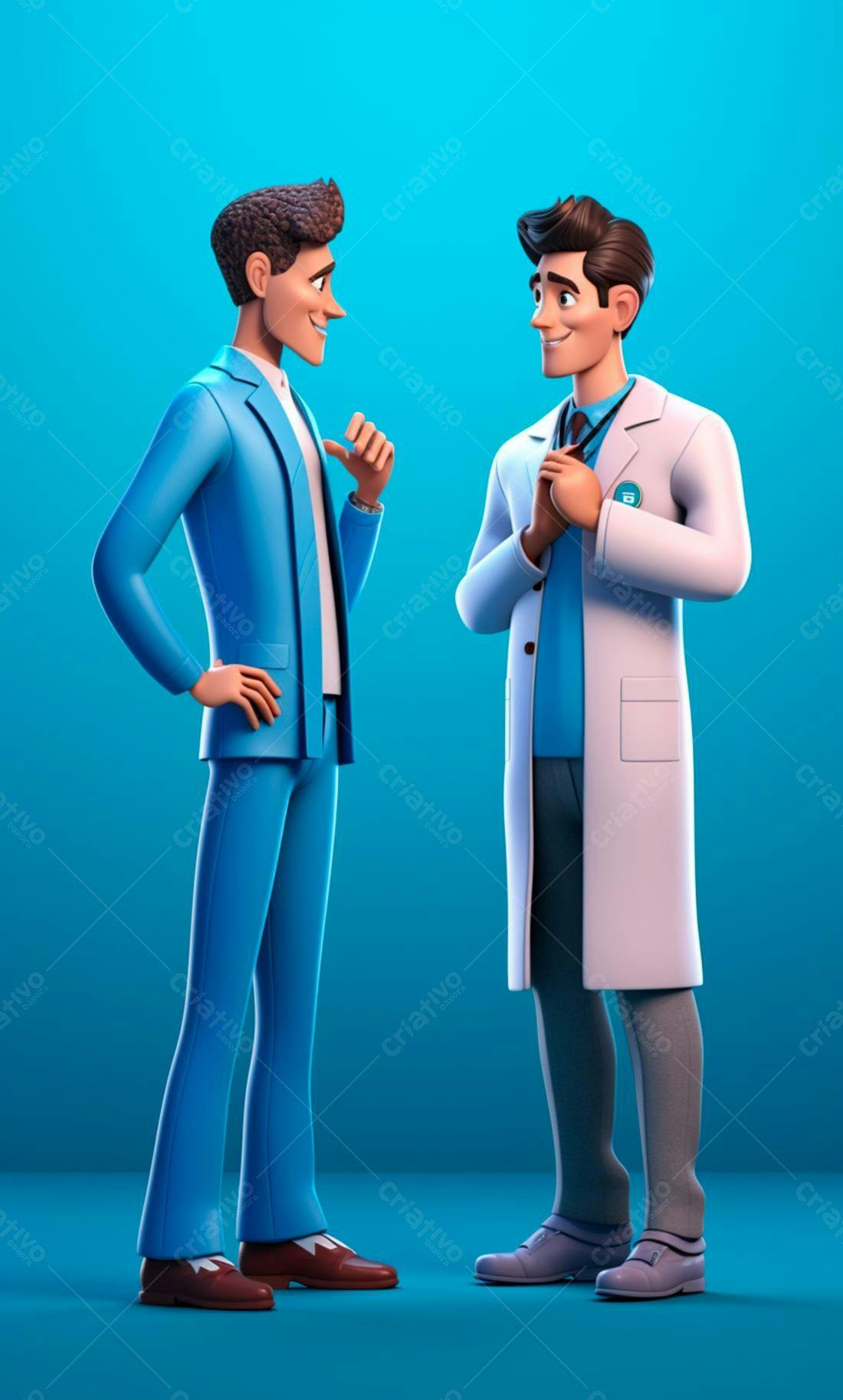 Homem de negócios e médico conversam fundo azul