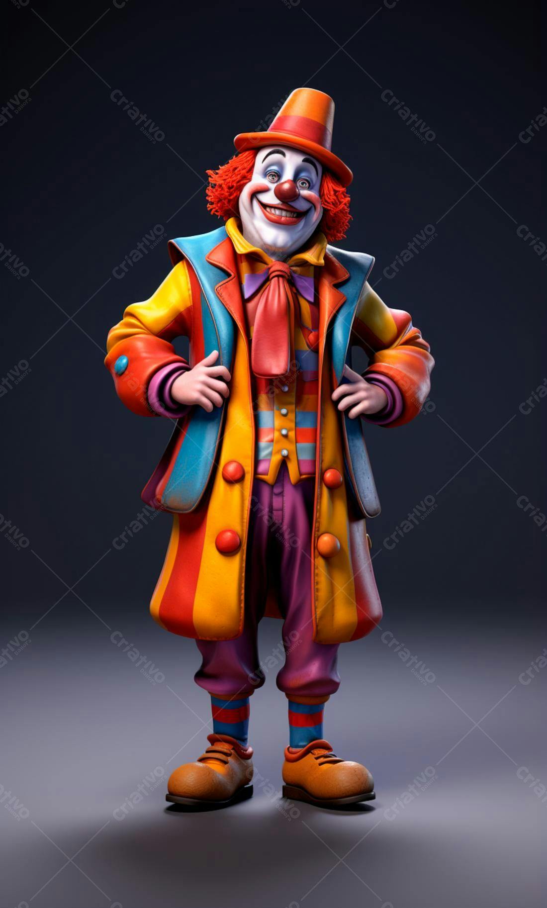 Palhaço alegre em traje colorido