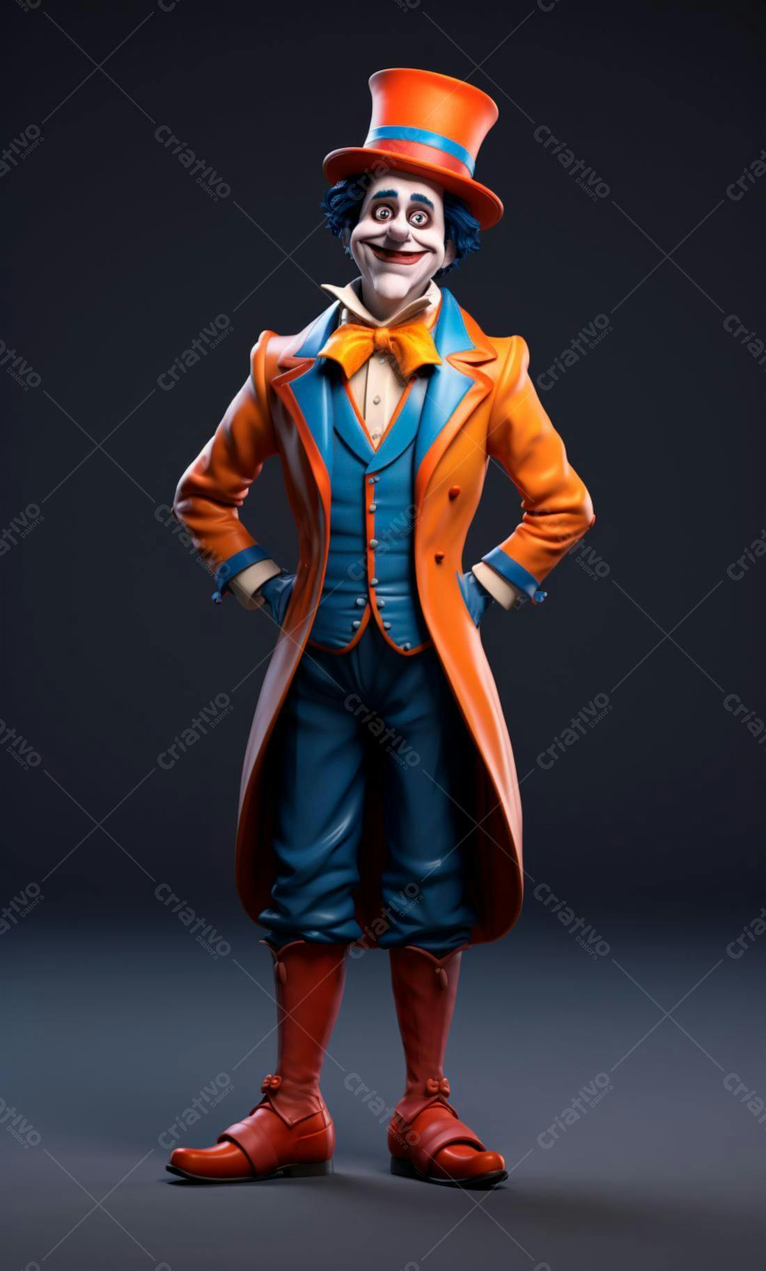 Personagem 3D estilo cartoon laranja e azul