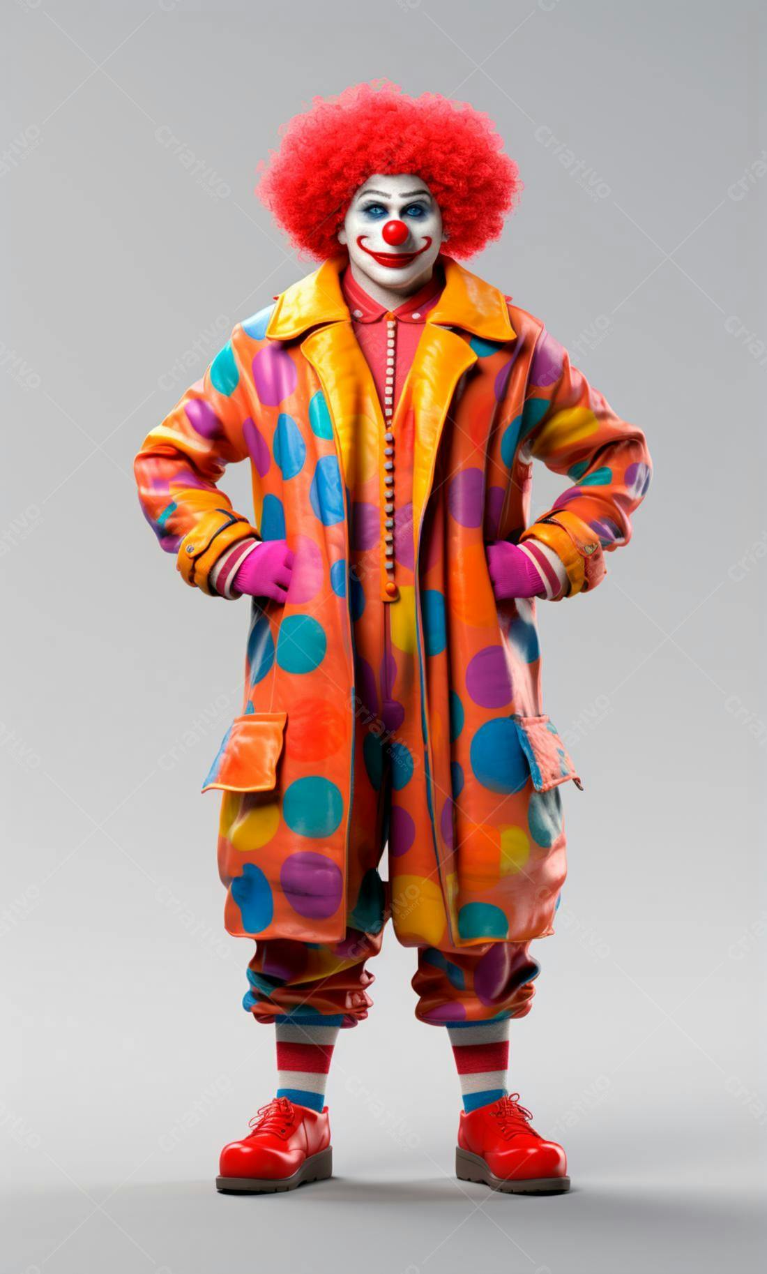 Palhaço com roupa colorida e cabelo vermelho