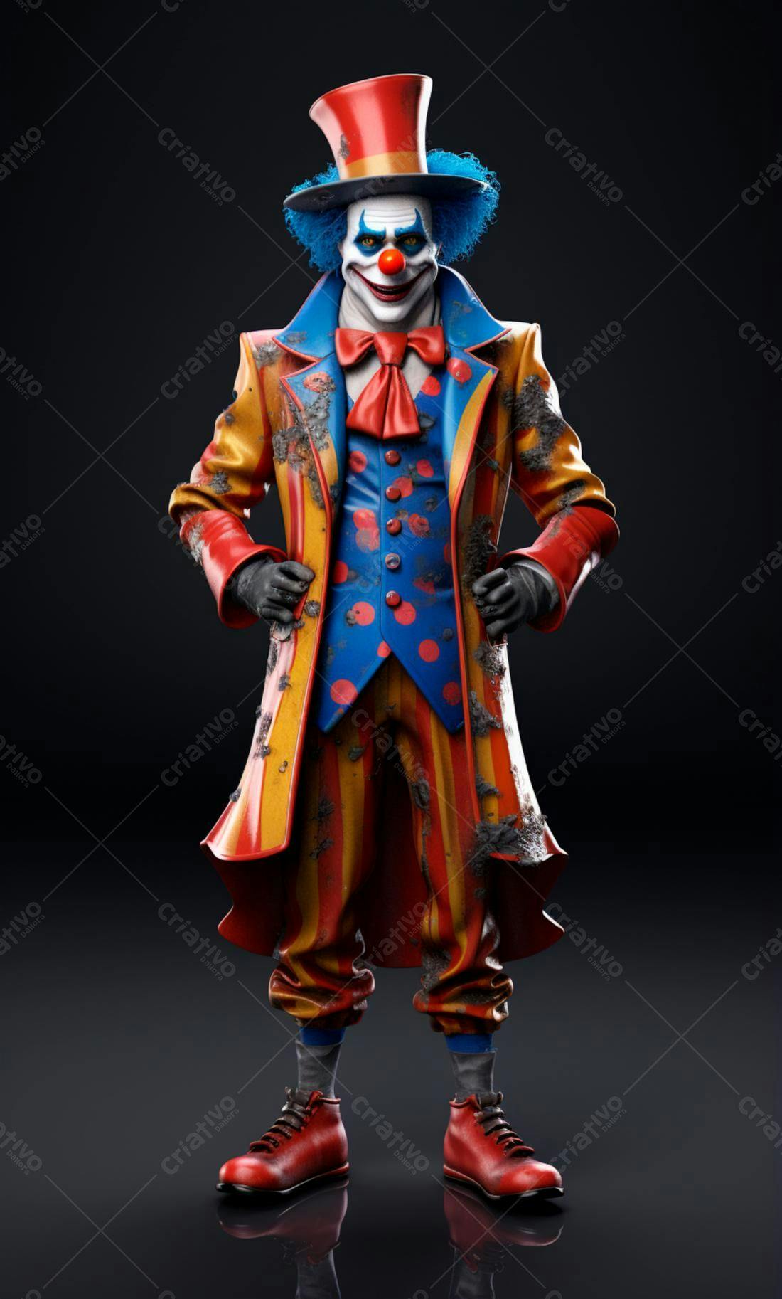 Palhaço Sombrio Traje Vermelho e Azul