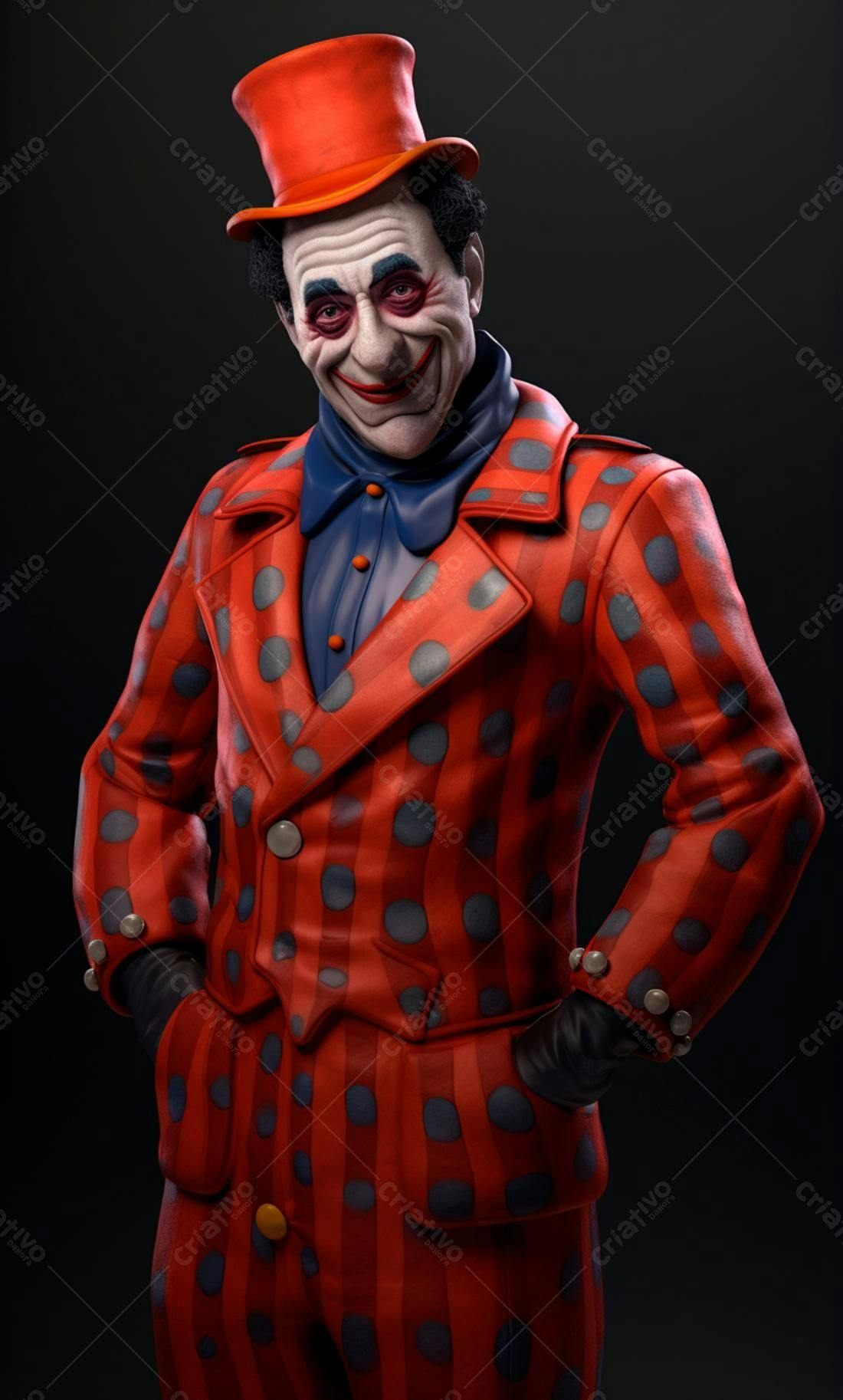Palhaço de Traje Vermelho e Azul Sorrindo