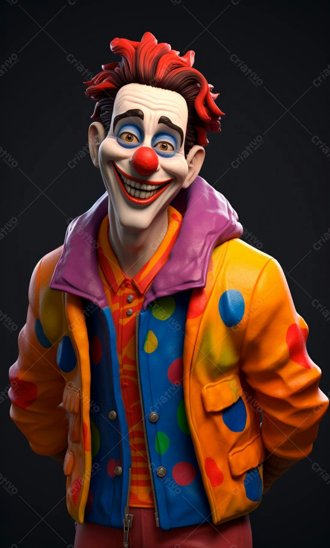 Palhaço sorridente com casaco colorido