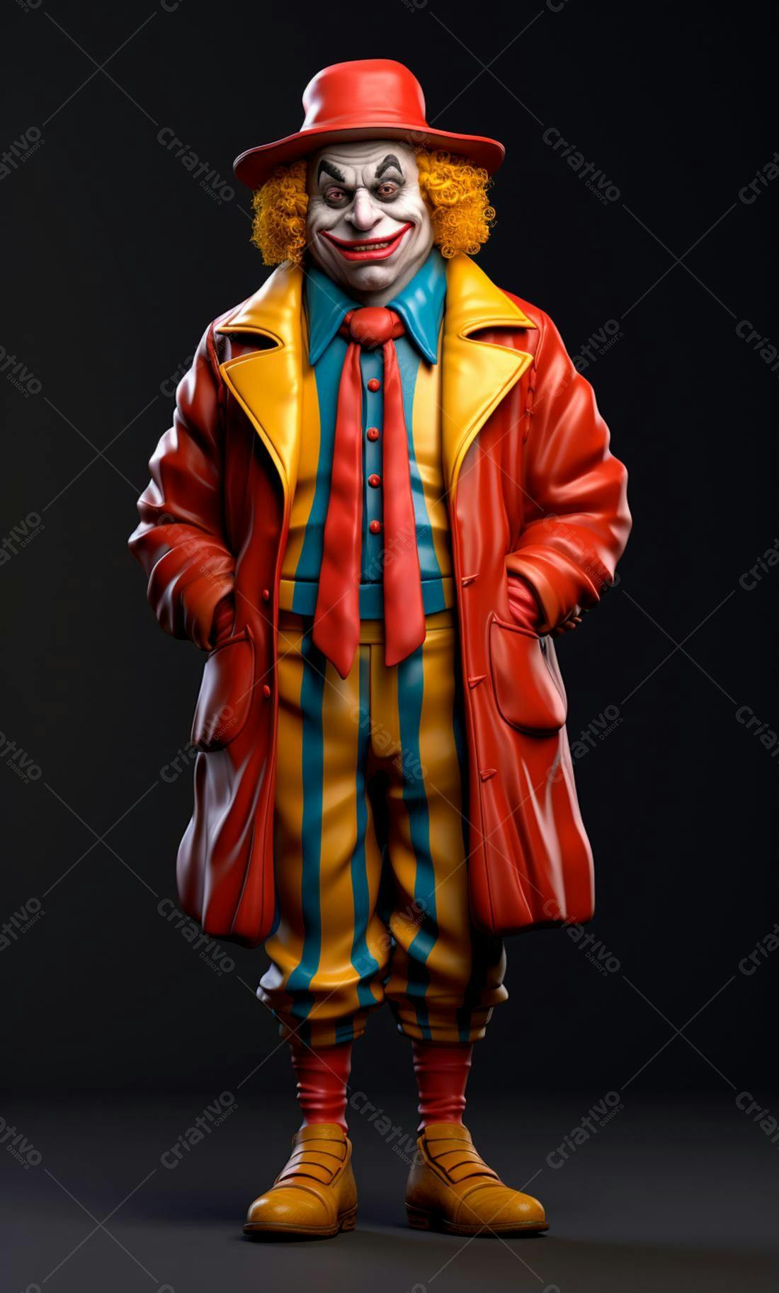 Palhaço sinistro em vermelho e amarelo
