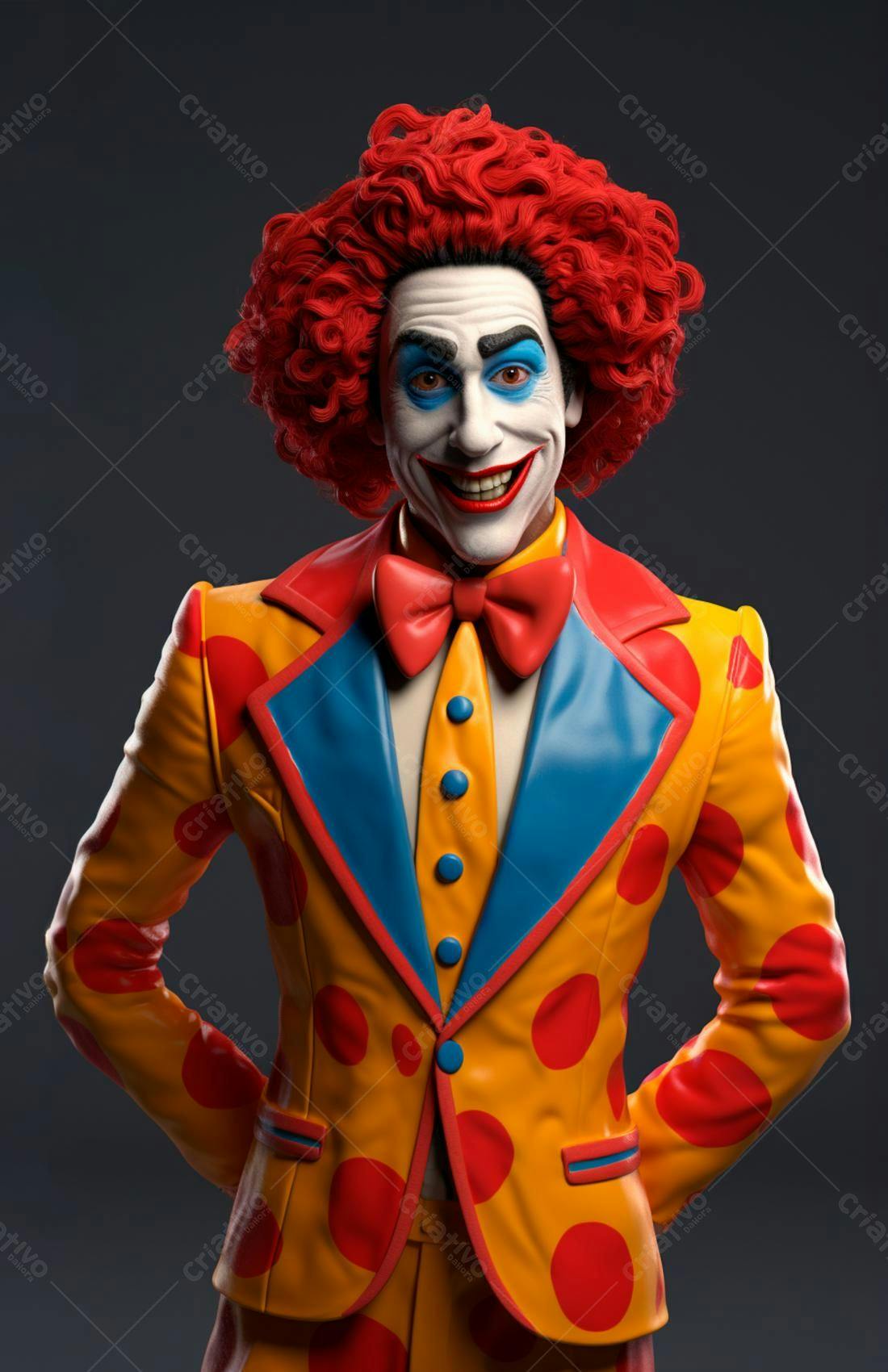 Palhaço sorridente traje amarelo e vermelho
