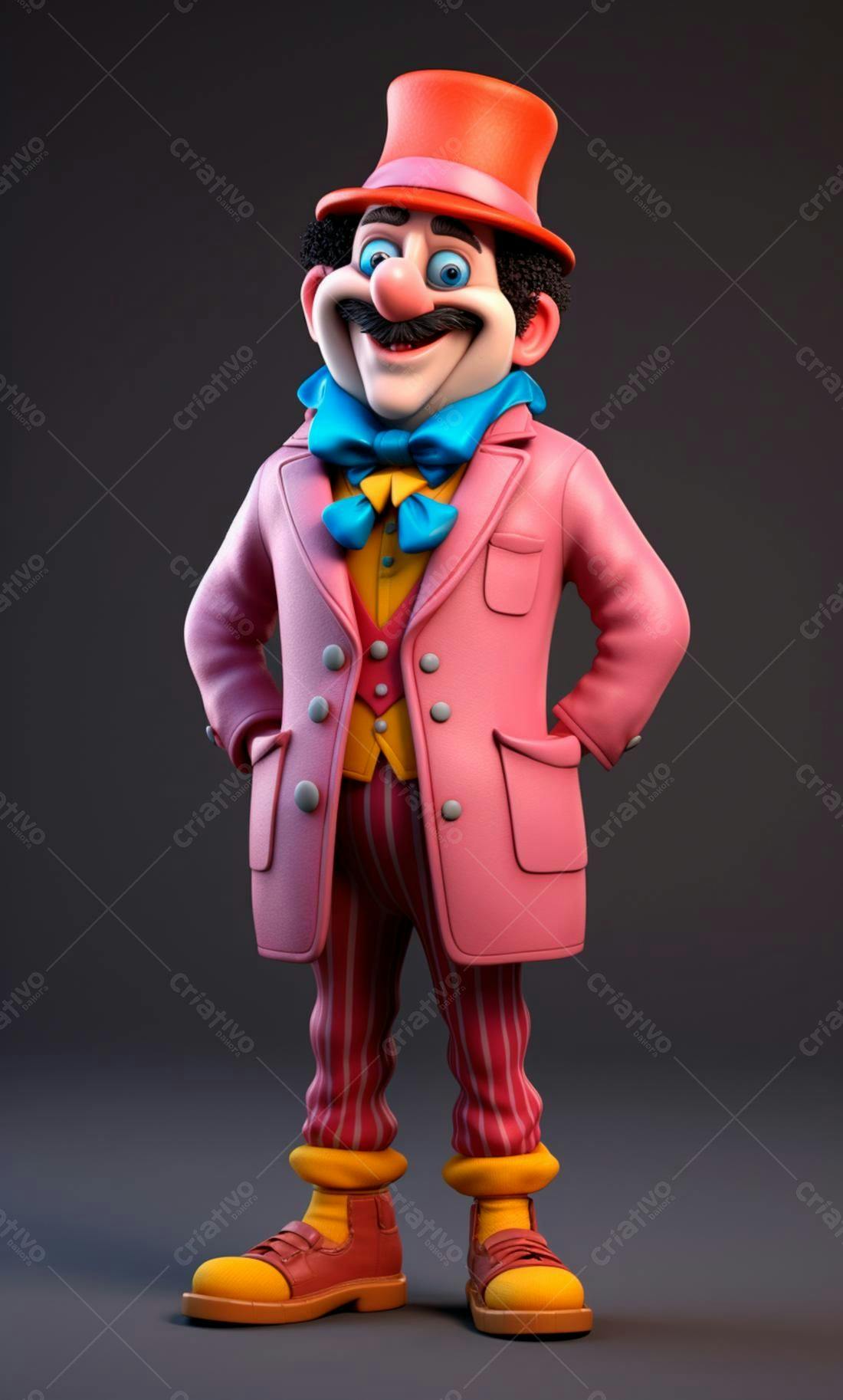 Personagem animado alegre em roupa rosa